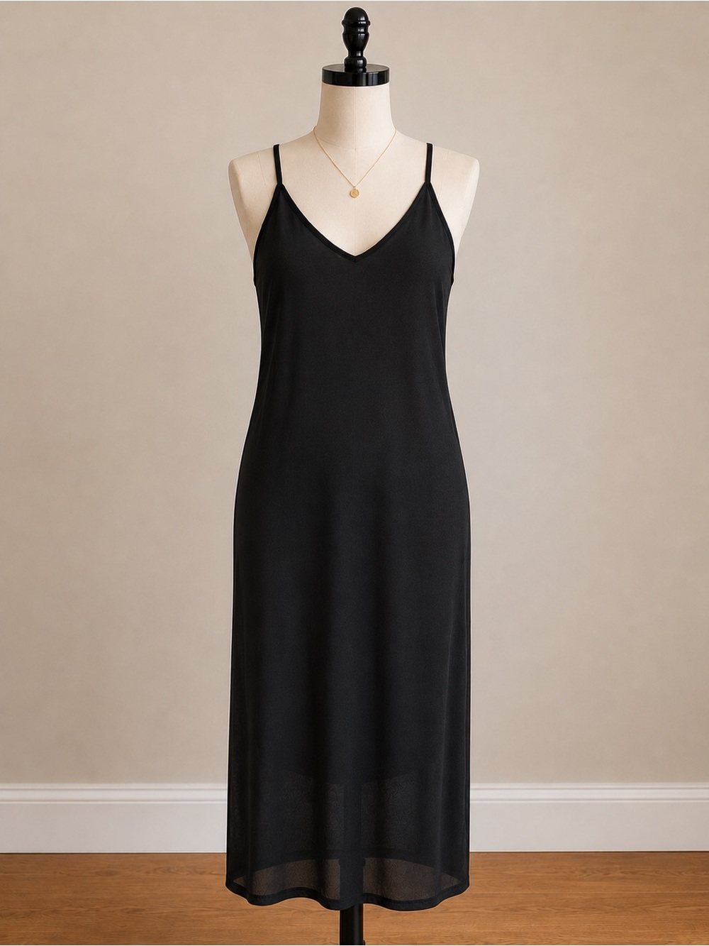 Black Slip Midi Dress with Spaghetti Straps
